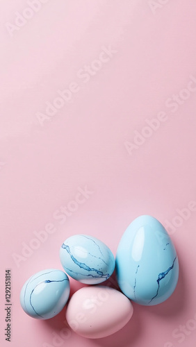 pink paper features modern naturally dyed blue marble easter eggs simple flat layout greeting card design