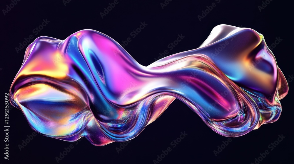 Fototapeta premium Abstract fluid iridescent holographic curved wave in motion colorful gradient design on black background
