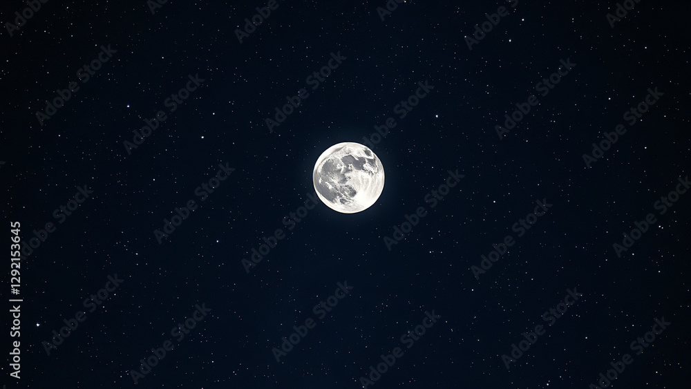 Fototapeta premium Lunar Elegance: A Striking Composition Highlighting the Serene, Ethereal Beauty of the Full Moon Dominating the Infinite, Star-Studded Night Sky