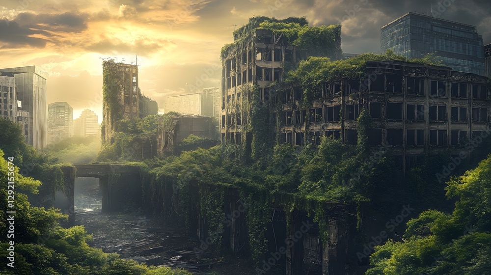 Fototapeta premium Abandoned cities being reclaimed by nature