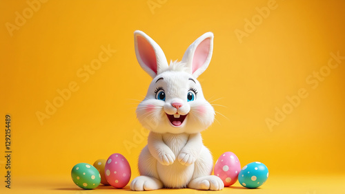 Wallpaper Mural happy easter bunny depicted vibrant orange background bright colors surrounding face Torontodigital.ca