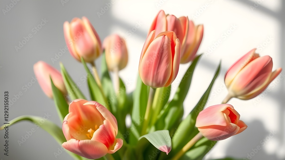 Whimsical Tulip Bouquet in Soft Daylight with Pastel Rainbow Reflections Whimsical Tulip Bouquet in Soft Daylight with Pastel Rainbow Reflections