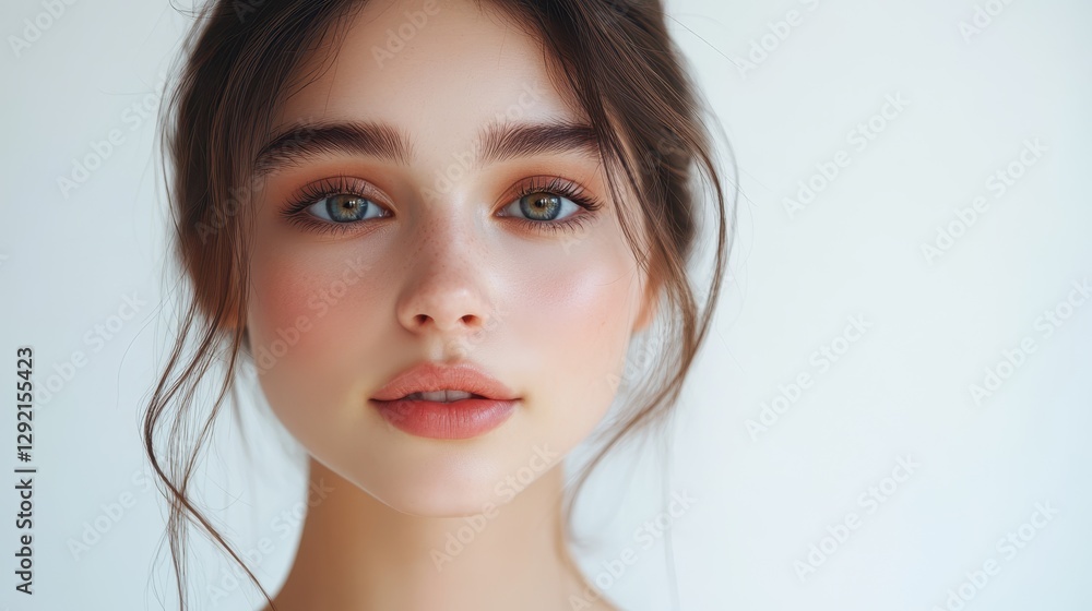 Portrait of young caucasian female with brown hair and bright eyes Portrait of young caucasian female with brown hair and bright eyes