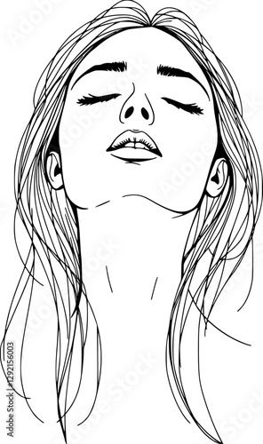 Continuous line drawing of a woman with closed eyes calm and introspective mood.