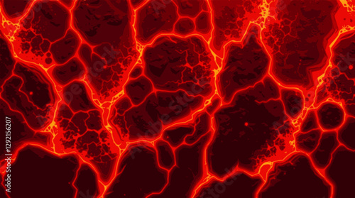 Fiery lava texture background with molten rock patterns and intense red-orange glow.