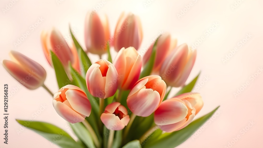 Fototapeta premium Pastel Tulip Bouquet in Soft Daylight with Dreamy Blurred Bokeh