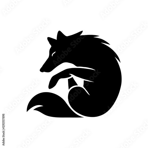 "The Curled Fox" is a stunning example of minimalist design, rendered as a black-and-white silhouette that exudes both sophistication and simplicity. In this graphic art piece, the fox is depicted in 