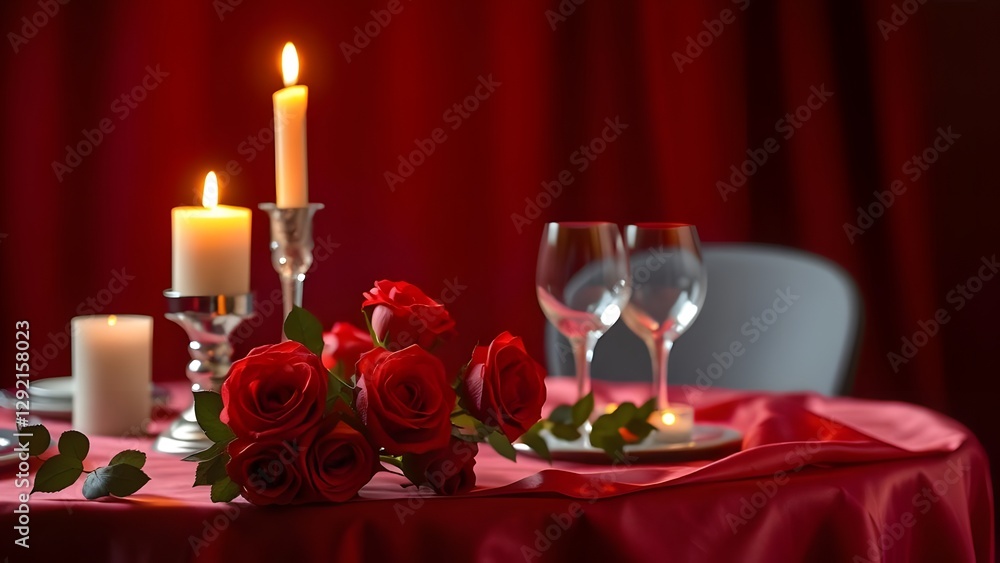 Enchanting Candlelit Dinner in Deep Red - Elegance and Romance with Velvety Textures and Silk Drapery Enchanting Candlelit Dinner in Deep Red - Elegance and Romance with Velvety Textures and Silk Drapery