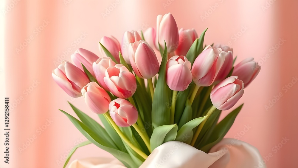 Obraz premium Pastel Tulip Bouquet Soft Light and Silk Drapery Elegance