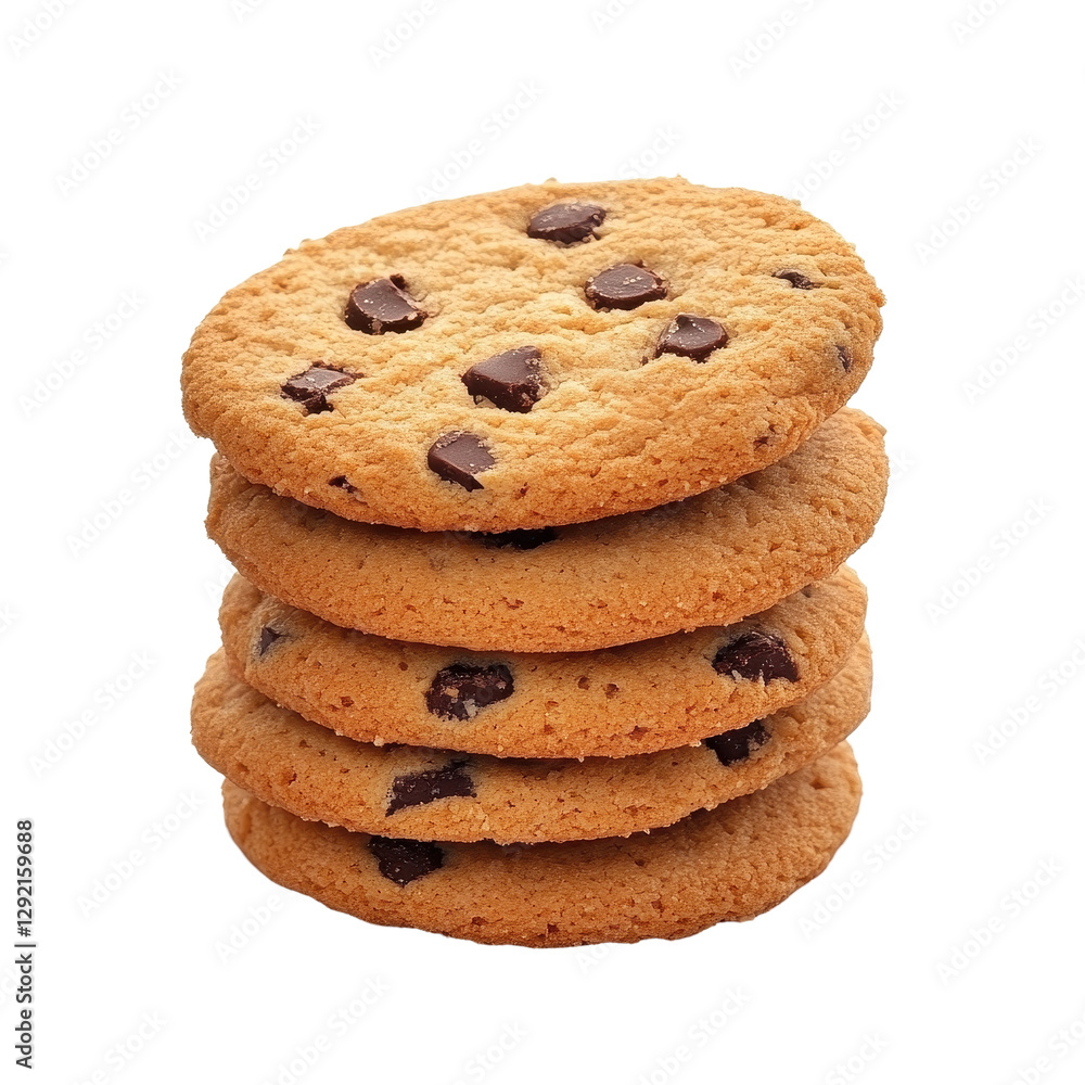 Delicious stack of chocolate chip cookies on a Transparent background ready to be enjoyed, Cookies isolated on PNG background