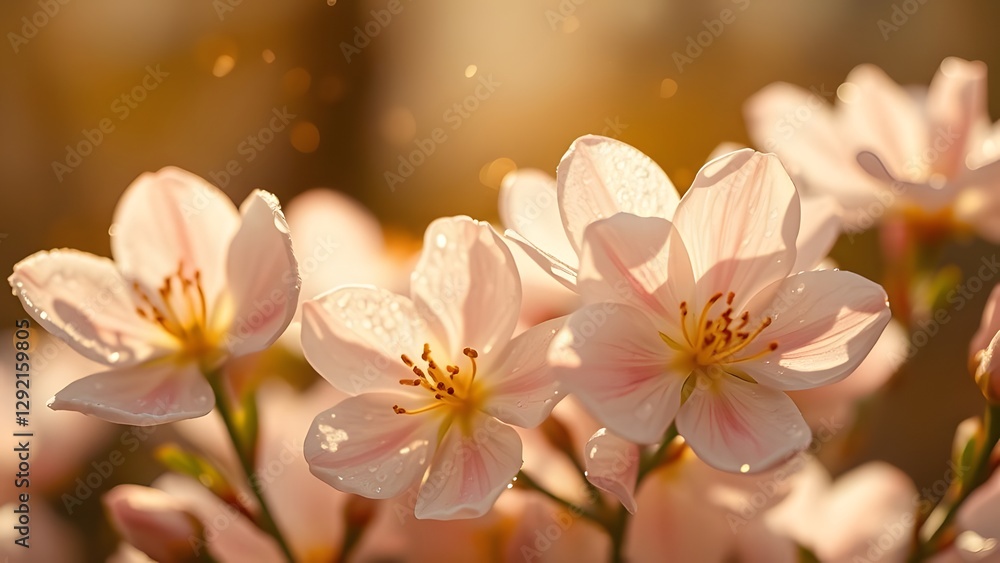 Fototapeta premium Gilded Spring Dew-Kissed Blooms in High Contrast Splendor