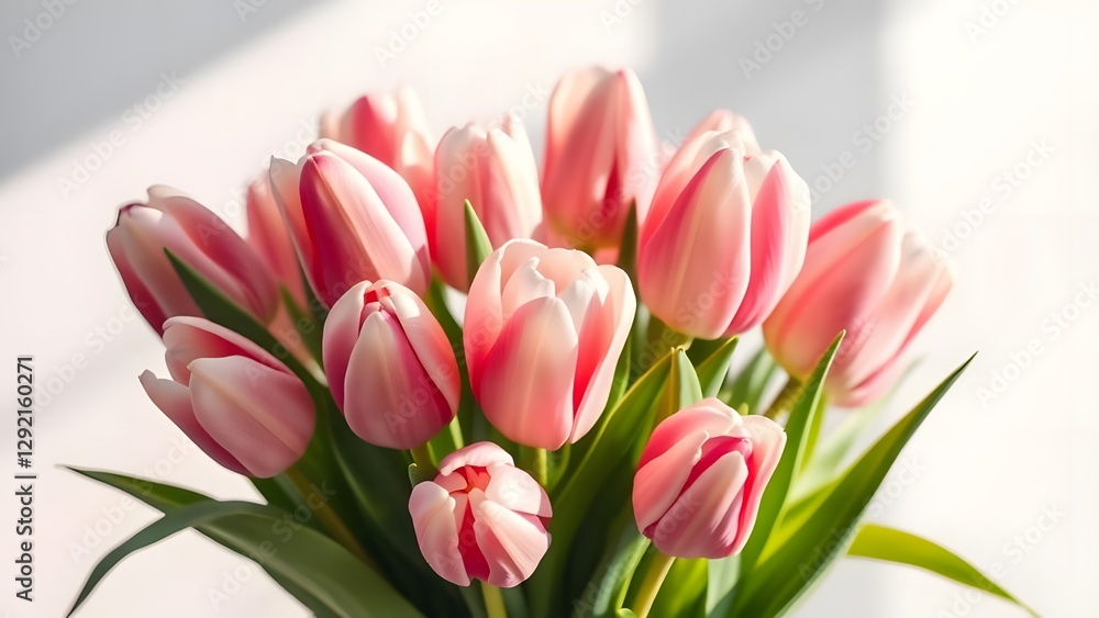 Fototapeta premium Soft Light and Bold Colors A Stunning Tulip Bouquet in Pastel Rainbow Reflections