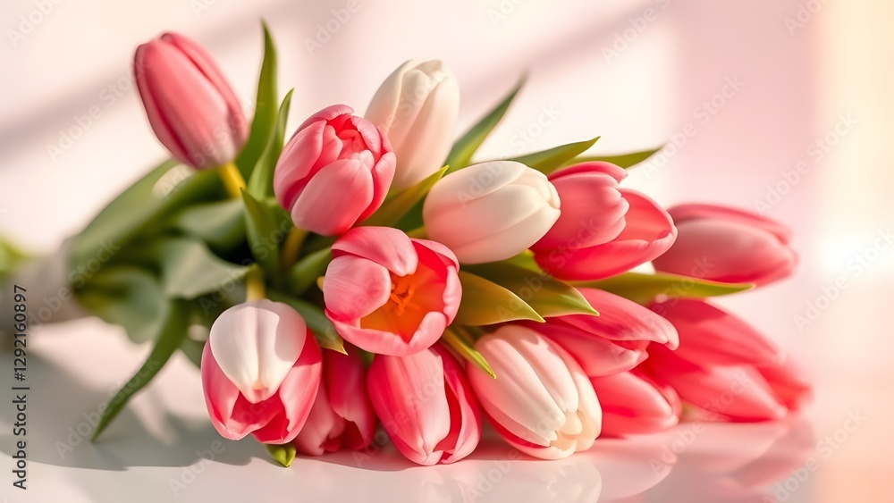 Ethereal Tulip Bouquet Luxury Photography with Pastel Rainbow Reflections