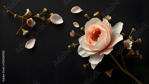 Ethereal Love Note Vintage Romance in Black  Gold, with Delicate Floral Decor