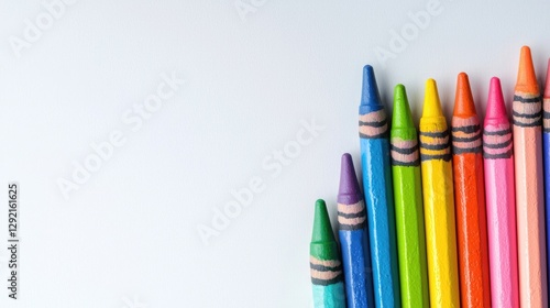 Colorful crayons on white background, art supplies, education