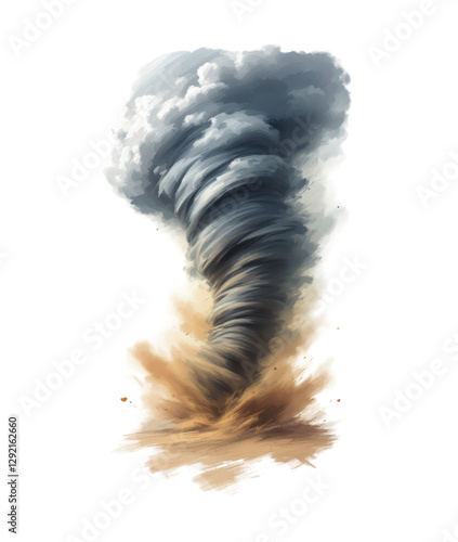 Dynamic Tornado Illustration Capturing the Power and Fury of Nature, Perfect for Weather and Natural Phenomenon Themes, Isolated on Transparent and White Background