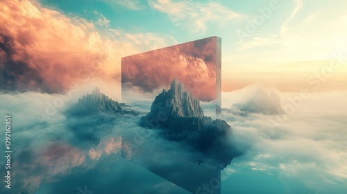 Fototapeta Naklejka Na Ścianę i Meble -  Surreal landscape creation dreamlike mountains digital art ethereal environment wide viewpoint fantasy concept