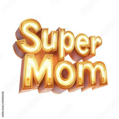 Super Mom Gold 3D Text PNG