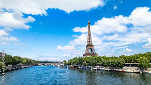 Beautiful view of famous Eiffel Tower in Paris, France. Paris Be