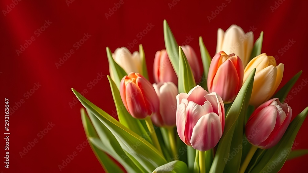 Fototapeta premium Velvety Tulips Minimalistic Studio-Lit Bouquet in Soft Daylight
