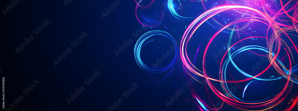 Abstract background with neon circles and lines on a blue background, vector illustration, flat design
Abstract background with neon circles and lines on a blue background, vector illustration, flat design
