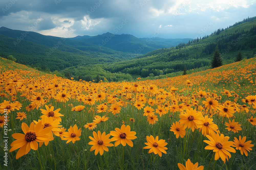 Mountain Wildflowers Blooming In A Lush Green Valley Mountain Wildflowers Blooming In A Lush Green Valley