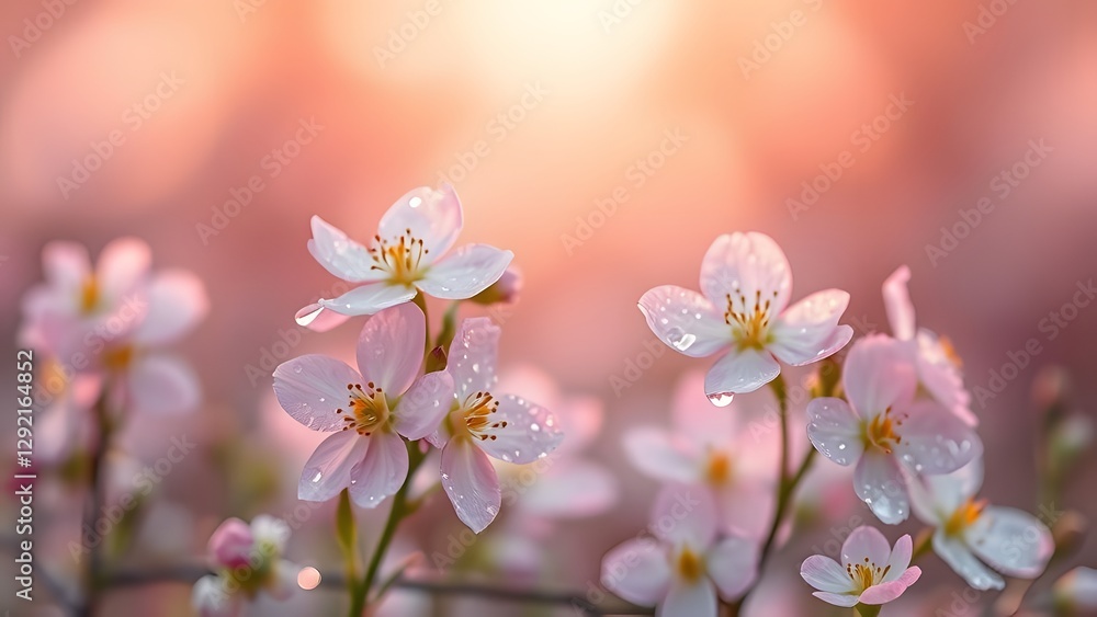 Serene Spring Morning Dewdrops on Blooming Flowers Serene Spring Morning Dewdrops on Blooming Flowers
