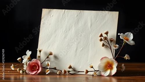 Romantic Love Letter in Vintage Style, Adorned with Delicate Florals and Bold Black and Gold Contrast. Enhanced with Water Droplets for Freshness