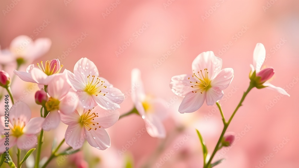 Fototapeta premium Gently Awakened Serene Spring Morning with Dew-Kissed Blooms