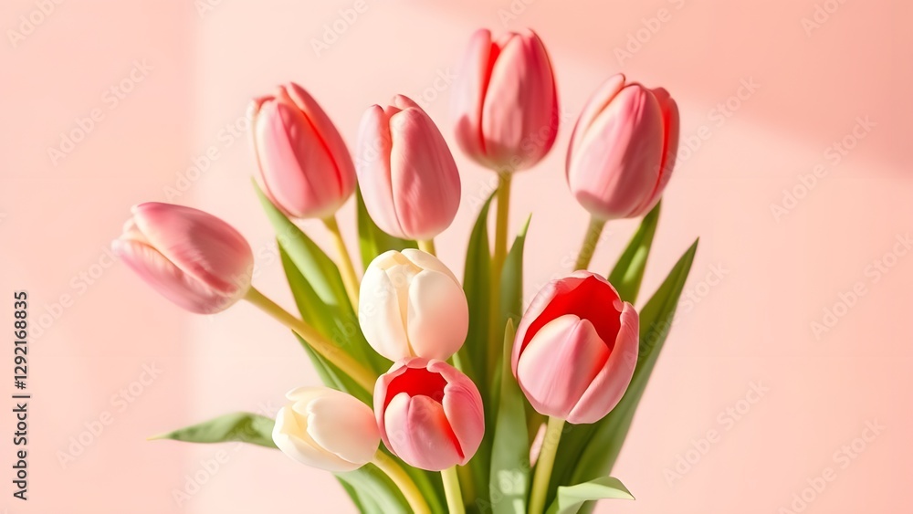 Soft Light Cascading on Fresh Tulip Bouquet in Modern Frame Soft Light Cascading on Fresh Tulip Bouquet in Modern Frame