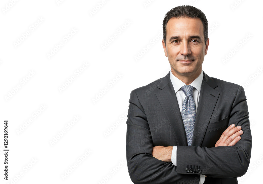 Portrait of handsome businessman in suit with crossed arms isolated on transparent, White background Portrait of handsome businessman in suit with crossed arms isolated on transparent, White background