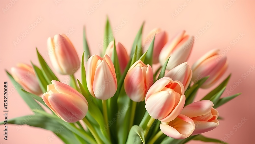 Naklejka premium Soft Light and Vintage Charm Tulip Bouquet in Pink and Peach Gradient