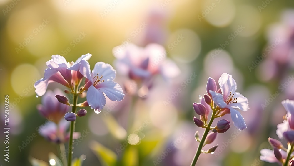 Serene Spring Morning Dew-Kissed Blooms in Soft Lavender Light Serene Spring Morning Dew-Kissed Blooms in Soft Lavender Light