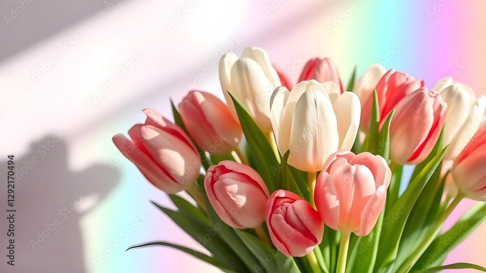 Obraz premium Soft Light and Dramatic Contrast Tulip Bouquet in Pastel Reflections