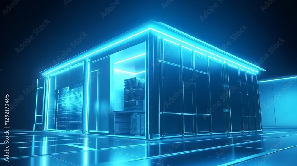 Obraz premium Futuristic Neon Structure: A Digital Warehouse