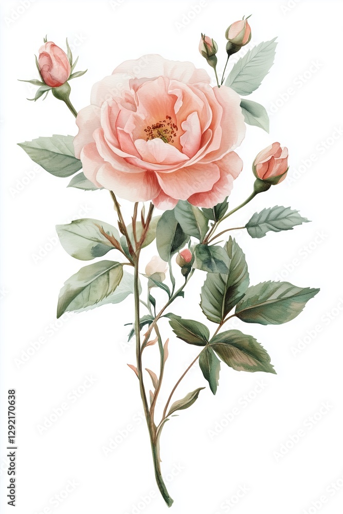 Obraz premium Elegant Watercolor Floral Arrangement – Hand-Painted Flowers & Greenery, Botanical Wedding Invitation Design, Soft Peach Blooms, Romantic Nature Illustration