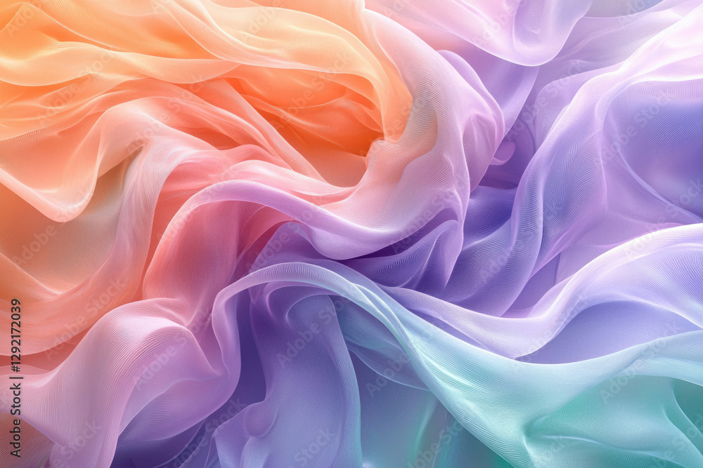 Soft pastel ombre chiffon fabric, elegantly draped in flowing waves of color. Soft pastel ombre chiffon fabric, elegantly draped in flowing waves of color.