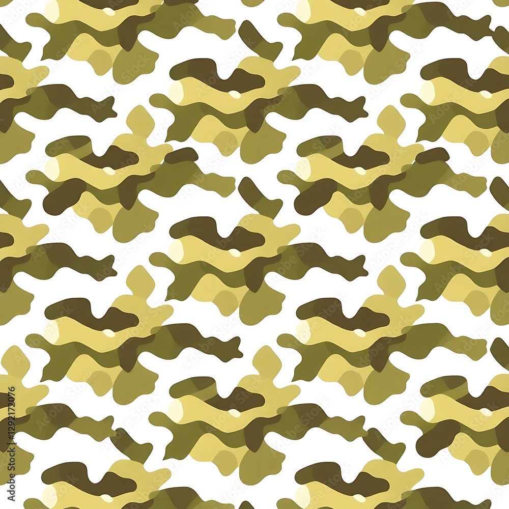 Fototapeta premium Camouflage Pattern: A seamless camouflage pattern in olive and khaki shades, perfect for military or outdoor-themed designs, with repeating organic shapes