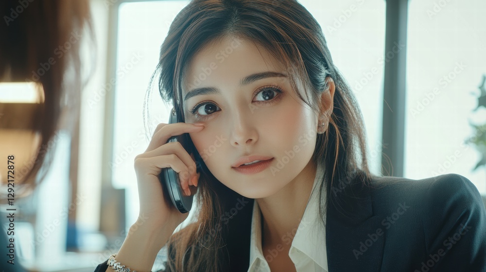 Confident Businesswoman Talking on Phone in Office. Confident Businesswoman Talking on Phone in Office.