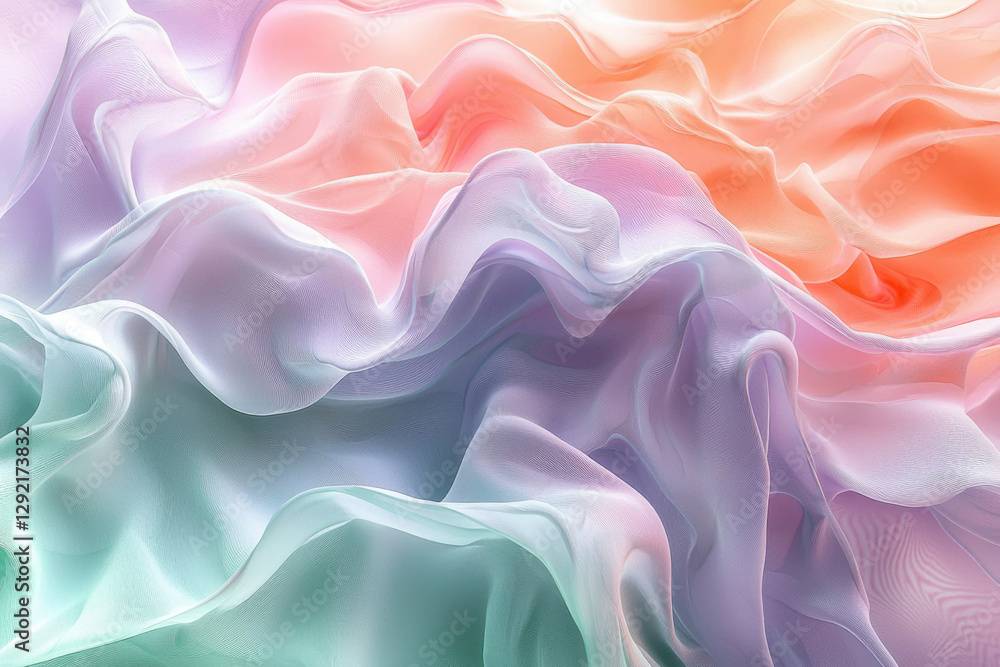 Fototapeta premium Abstract pastel fabric with soft waves and flowing texture, creating a dreamy and ethereal mood.