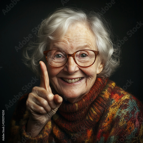 Senior woman with glasses. Old grandmother giving an advice. Old and wise lady sharing ideas