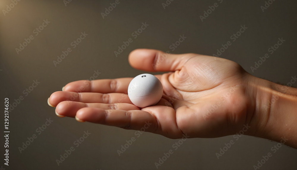 Gentle hand holding white object in soft light, simplicity and focus Gentle hand holding white object in soft light, simplicity and focus