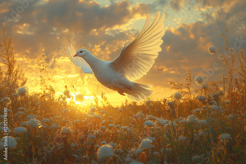 Wallpaper Mural White Dove Soaring Over Golden Sunset Field Torontodigital.ca