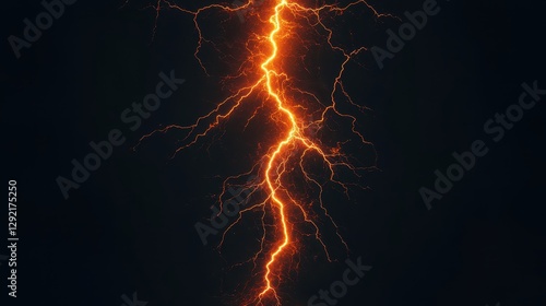 Dramatic orange lightning strike against a dark stormy background