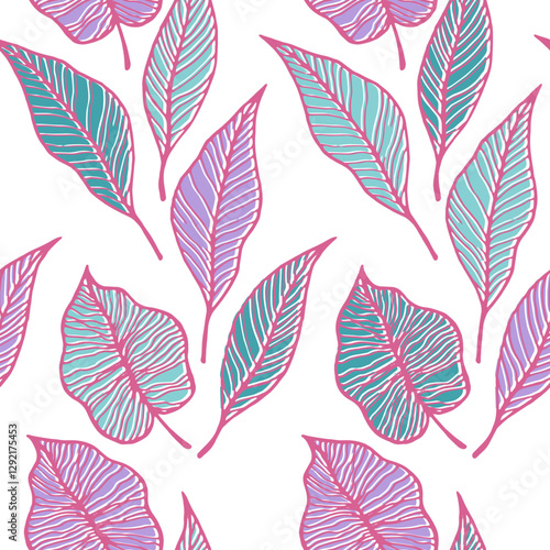 Leaf with vein floral vector seamless pattern. Nature doodle wallpaper. Tree ...