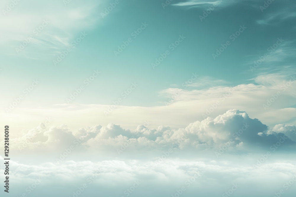 Obraz premium Serene cloudscape at sunrise over a tranquil sky with soft pastel hues reflecting on the horizon. Generative AI