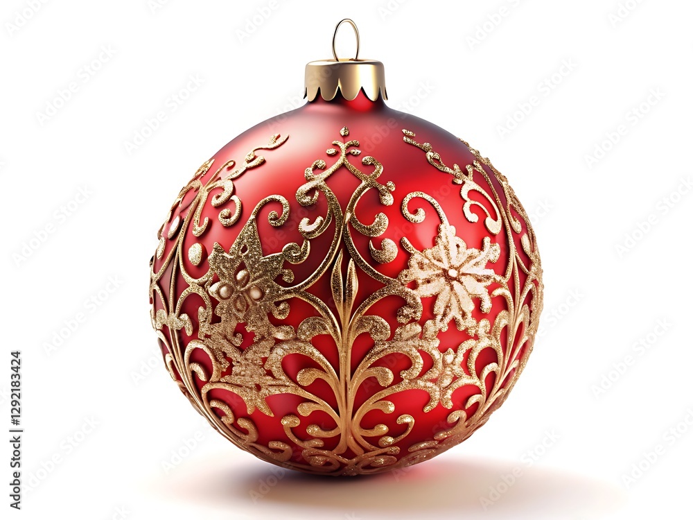 Red Christmas Ornament with Gold Designs and Gem Red Christmas Ornament with Gold Designs and Gem