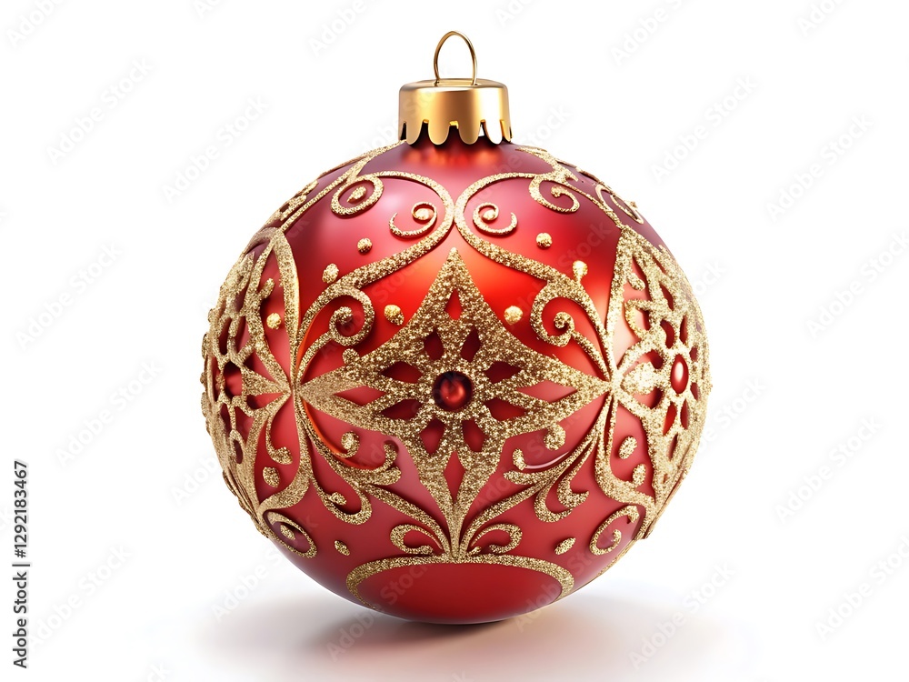 Red Christmas Ornament with Gold Designs and Gem Red Christmas Ornament with Gold Designs and Gem