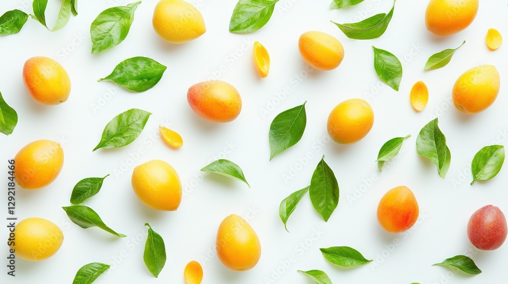 Orange tree with green foliage and peaches on white backdrop Orange tree with green foliage and peaches on white backdrop