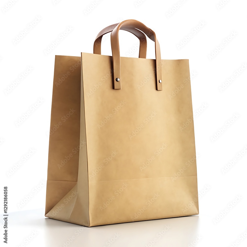 Stylish Beige Paper Shopping Bag with Tan Leather Handles Stylish Beige Paper Shopping Bag with Tan Leather Handles